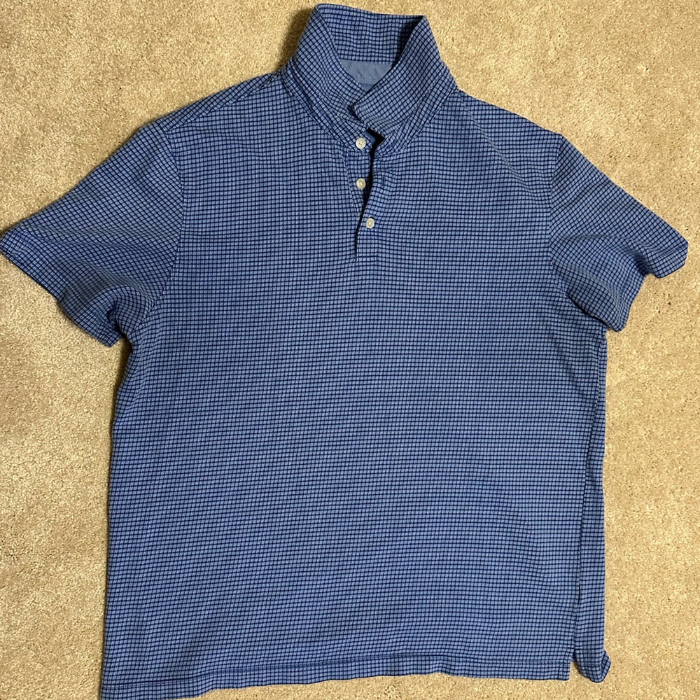 Blue checkered houndstooth polo shirt